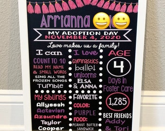 Adoption Announcement Chalkboard sign, milestone chalkboard poster, personalized stat board, Custom Printed Chalkboard, Adoption board