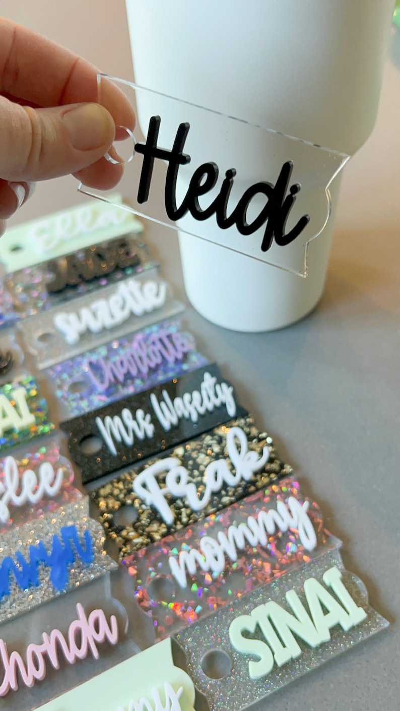 Personalized Name Tag for Tumbler Lid, Tumbler Cup Accessories, acrylic name plate, Cup Name plates, name tag for tumbler lid image 3