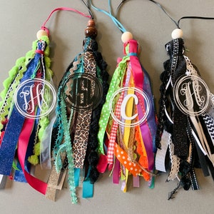 Tote Bag Tassel, Monogram bag charm, backpack tag, acrylic monogram bag tag, ribbon bag tag, bag tag personalized, beach bag tassels