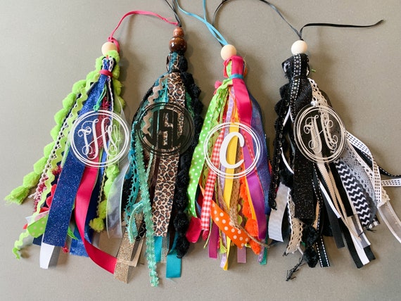 Tote Bag Tassel, Monogram bag charm, backpack tag, acrylic monogram bag tag, ribbon bag tag, bag tag personalized, beach bag tassels