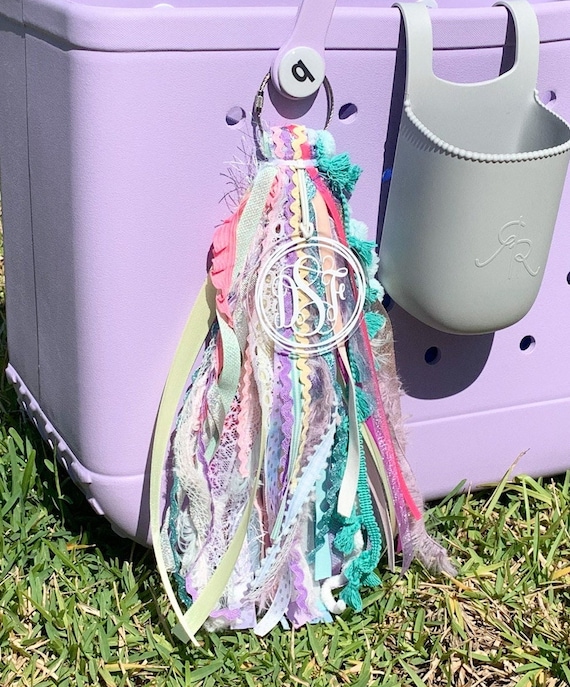 Tote Bag Tassel, Monogram bag charm, backpack tag, acrylic monogram bag tag, ribbon bag tag, bag tag personalized, beach bag tassels