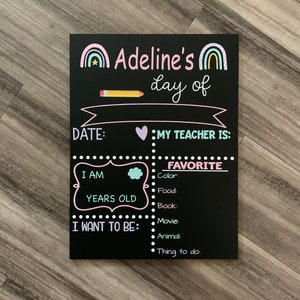 Boho rainbow back to school chalkboard sign, First Day of School Sign, Last day of school sign, Rainbow Milestone Board, School Chalkboard,