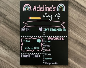 Boho rainbow back to school chalkboard sign, First Day of School Sign, Last day of school sign, Rainbow Milestone Board, School Chalkboard,