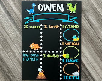 Dinosaur Theme Baby Milestone Chalkboard, baby stat board, Monthly Baby milestone board, Personalized baby board, Dinosaur baby decor