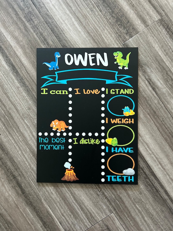 Dinosaur Theme Baby Milestone Chalkboard, baby stat board, Monthly Baby milestone board, Personalized baby board, Dinosaur baby decor