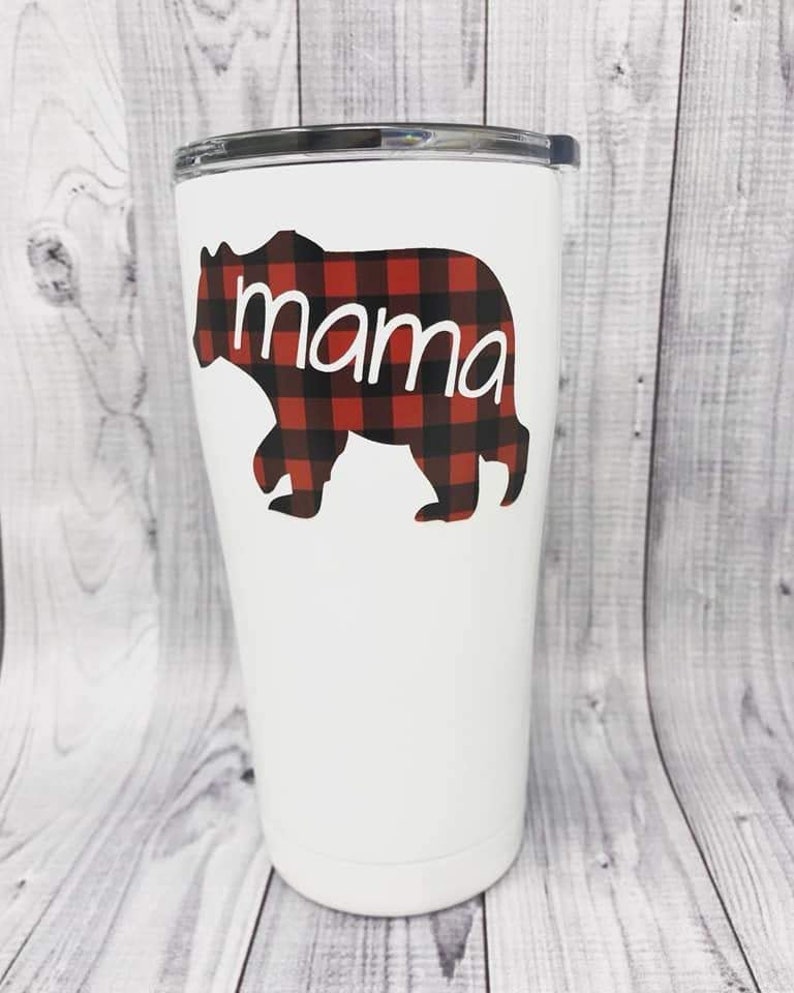 Mama Bear tumbler, buffalo plaid tumbler, mothers day gift tumbler, gift for mom, tumbler for mom, momma bear tumbler, gift for mom tumbler image 1