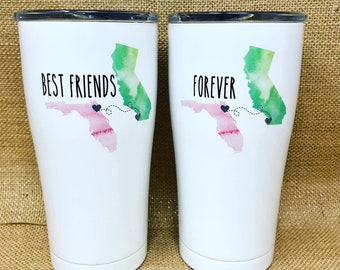 Best Friends Forever Custom Printed 27 oz. SIC Water bottle/ 20 oz. SIC Tumbler set, state to state, distance besties, perosnalized cups