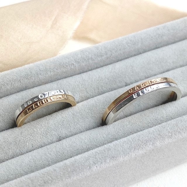 The Mite Personalised Stacking Ring hand stamped monogram and name jewellery sterling silver personalised textured skinny stacking ring