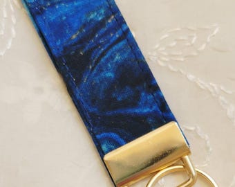 Handmade Cotton Blue Marble Key Fob