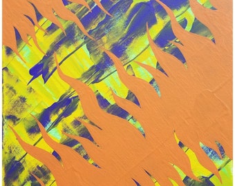 Green, Orange, Yellow and Purple 11x11" Abstract Art Print "Series 10 XLI" Wall Art, Home Decor, Wall Hanging, Unconventional, Modern Art