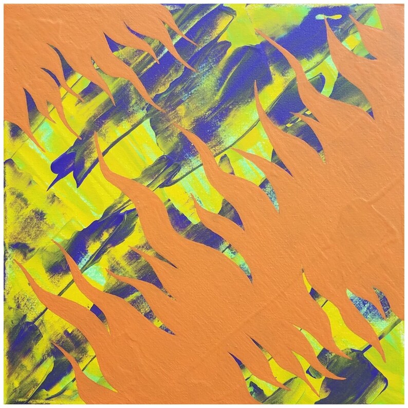 Green, Orange, Yellow and Purple 11x11 Abstract Art Print series 10 Xli