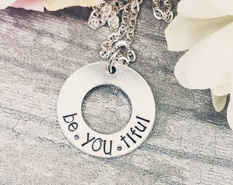 be.You.tiful - Washer Necklace - Hand Stamped Necklace