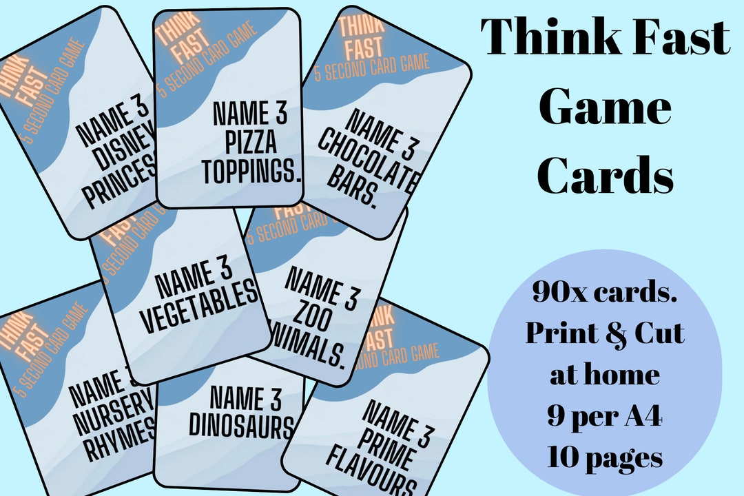 DIGITAL FILE Think Fast 5 Second Card Game 90 Cards - Etsy