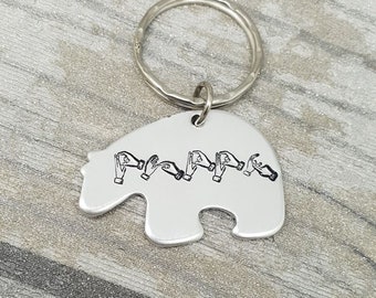 Daddy Bear - British Sign Language - BSL  Keyring - Deaf Awareness - Finger Spelling Keyring