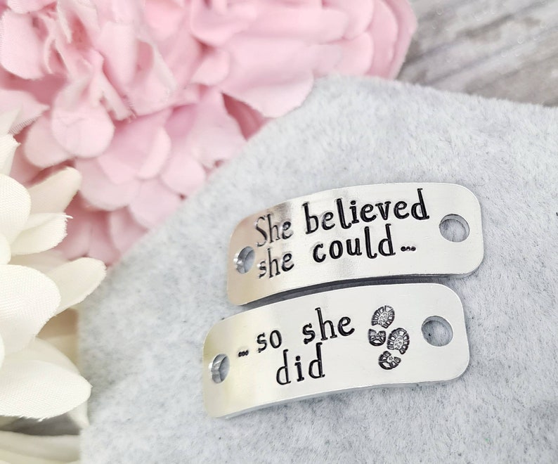 She believed she could.. So she did Trainer Tags Gift For Runner Marathon Personalised Gift Fitness Gym Gift Get Fit Running image 1