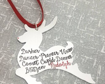 Christmas Decoration - Reindeer names - Rudolph Decoration - Reindeer Decoration - Red Nose - Xmas - Ornament - Tree Decoration
