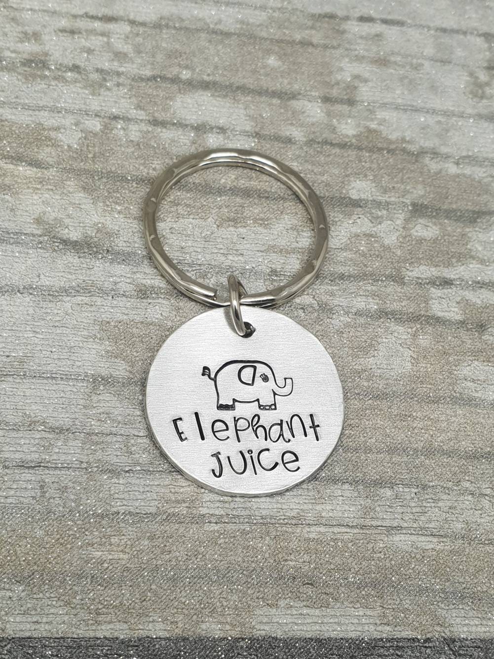 Elephant Juice Keyring hand Stamped Etsy UK