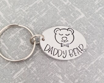 Daddy Bear Keyring - Bear Gift - Daddy Bear - Personalised Hand Stamped Keyring