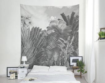 Palm Trees Wall Tapestry | Botanical Wall Art | Black And White | Vintage Tapestry | Tropical Tapestry | Wall Decorating | Dorm | SP057B