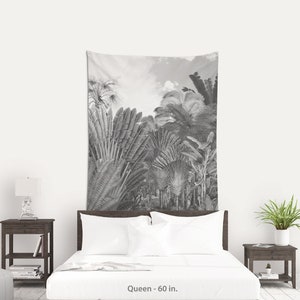 Tapeçaria de parede tropical vintage impressa em tecido de algodão para decoração de parede grande, Arte de parede com árvores tropicais, Tapeçaria de qualidade. SP057BEU