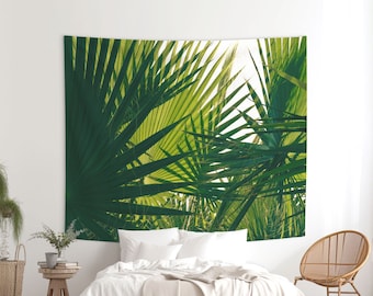 Palm Leaf Tapestry, Dorm Decoration, Green Decor, Home Decorating, Affordable Wall Art, Fabric Tapestry, Tropical Tapestry Dorm Decor. MG057
