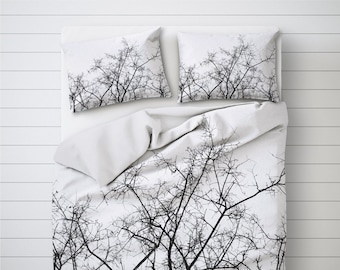 Dry Branch Duvet Cover King, Tree Branch Art, Nature Bedding, Pillow Sham Cover, Duvet Cover Set, Black And White. MG034