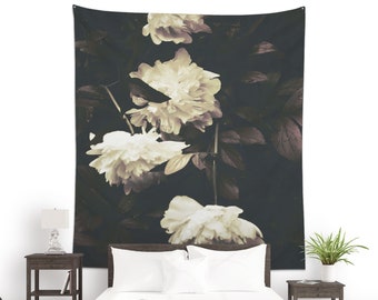 Sepia Tapestry, Peonies Wall decor, Dorm decorations for girl, Floral Tapestries, Room Wall Art, Fabric Print, Wall Hangings. UL006B