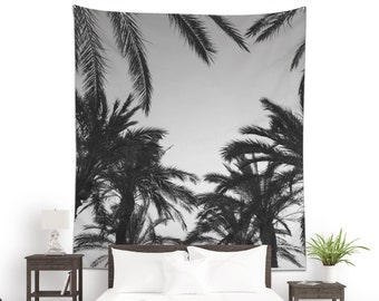 Palm Leaf tapestry, Summer art for tropical and wall decoration, Palm trees photo in black and white. MG043
