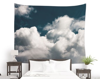 Zoom background with clouds over a blue sky, Wall hanging fabric for home decor, Sky tapestries, Large wall art for Dorm Decoration. UL108