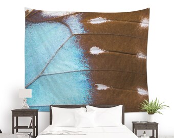 Wall tapestry with a picture of a Sky Blue Morpho butterfly, Nature home decor, Beautiful tapestry for boho decoration or naturalist. MW162