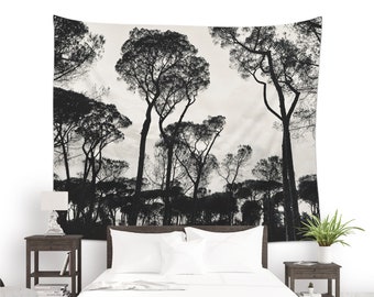 Italian trees wall hanging art for nature decoration, Picture of umbrella trees in Black and white for home decor or photo backdrop. MG079