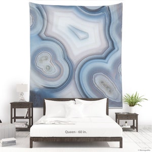 Blue Agate wall tapestry, Mineral art decor, Blue abstract decoration for rooms or events, Modern tapestry, Photo fabric print. MW101