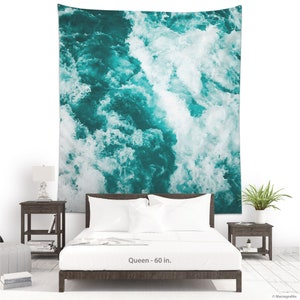 Fabric wall hanging with a picture of Water texture, Nautical tapestry for a turquoise wall art. Abstract art for wall decoration. UL057