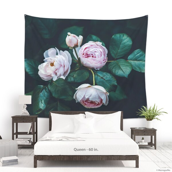 Roses Wall Tapestry, Pink Roses Print, Large Floral Tapestry, Interior Decoration, Polyester Tapestry, Wall Blanket, Dorm Wall Art. UL117