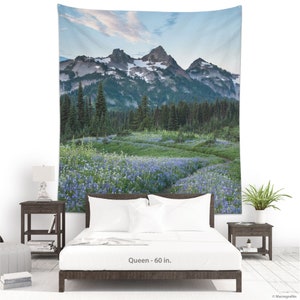 Mountain Tapestries, Nature Wall Art, Scenic Tapestry, Escape room decor, Tatoosh Range Mount Rainier National Park. MW049