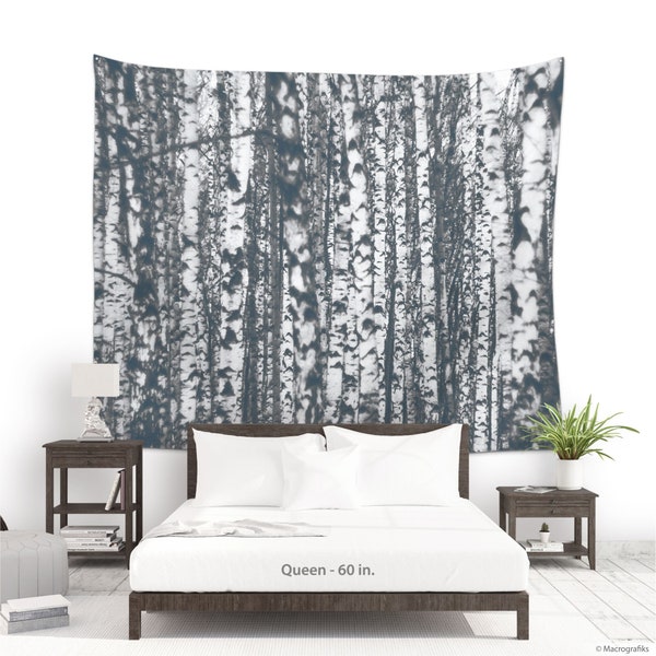 Forest tapestry in black and white for college dorm decor or outdoor wall art. Nature tapestries, Large wall hanging fabric. UL067