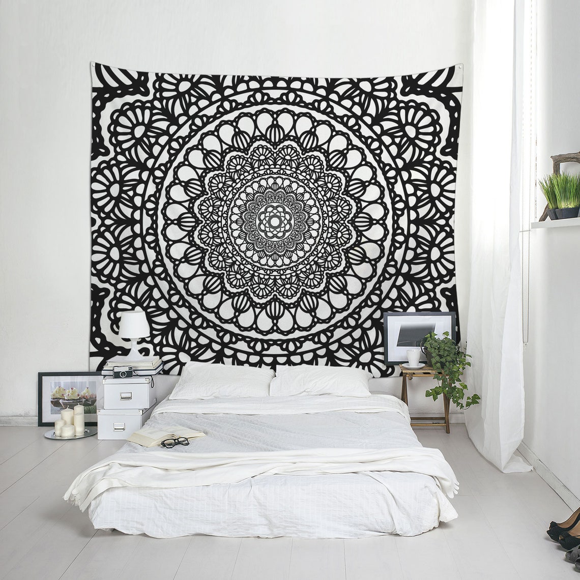 Boho tapiz mandala arte de la pared fondo Zoom decoración Etsy