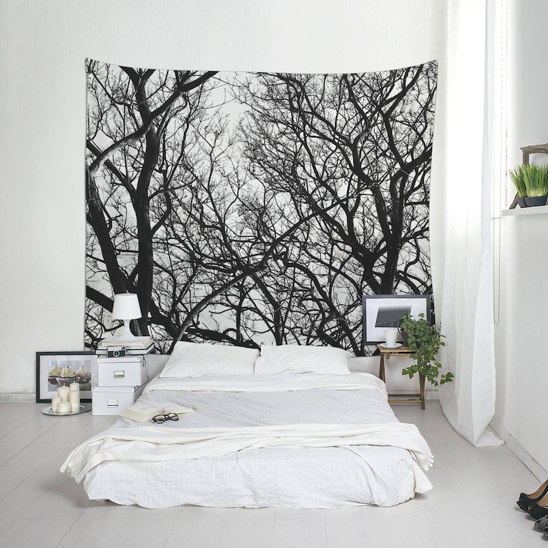 Black And White Tapestry Nature Tapestries Branches Art Etsy