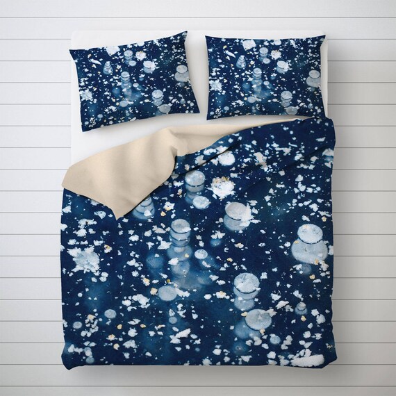 Frozen Lake Bedding Blue And White Navy Blue Duvet Cover Etsy