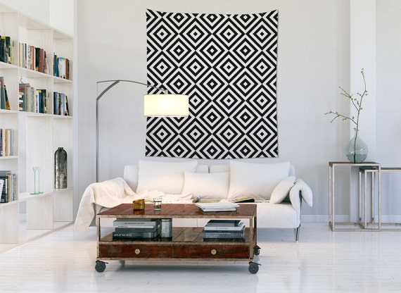 Scandinavian Modern Wall Tapestry Black And White Geometric - Modern Wall Tapestry Scandinavian Modern Wall Tapestry Black And White Geometric - Modern Wall Tapestry