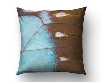 Sky Blue Morpho Butterfly Pillow Cover, Entomology Gift