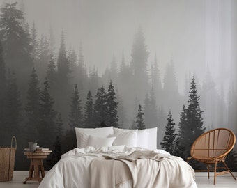 Tree mural, Large wall photo, Interior decor, Peel and Stick Pine tree wallpaper, Scenic wall art, Washington state, hotel wall art. MW004