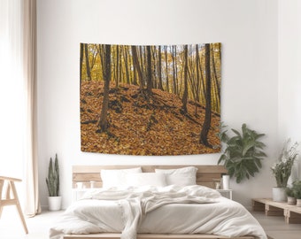 Autumn Forest fabric wall hanging tapestries in cotton fabric, Nature tapestry cottagecore decor. Boho wall art, fall background. UL152EU