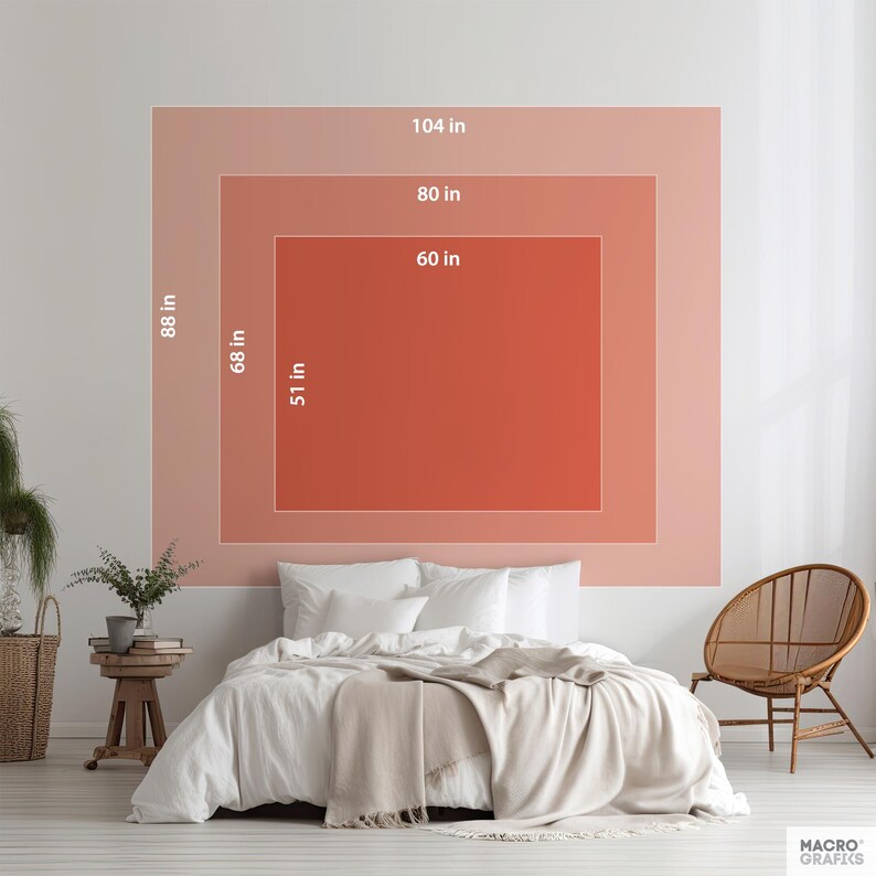 a bedroom with a bed, a chair, and a potted plant. The bed has white sheets and a blanket, and the chair is made up. The room has a white wall with a large red square that represents the size of the bed. The chair is positioned next to the bed, and there is a potted plant on the floor.