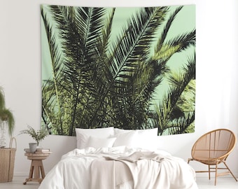 Tropical tapestry, Palm tree wall art for dorm room decor, Beach decoration fabric wall hanging. MG031