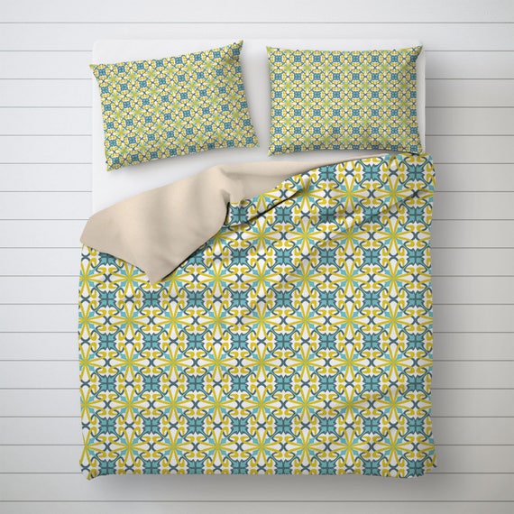 Modernist Bedding Musterdesign Green And Blue Best Duvet Etsy