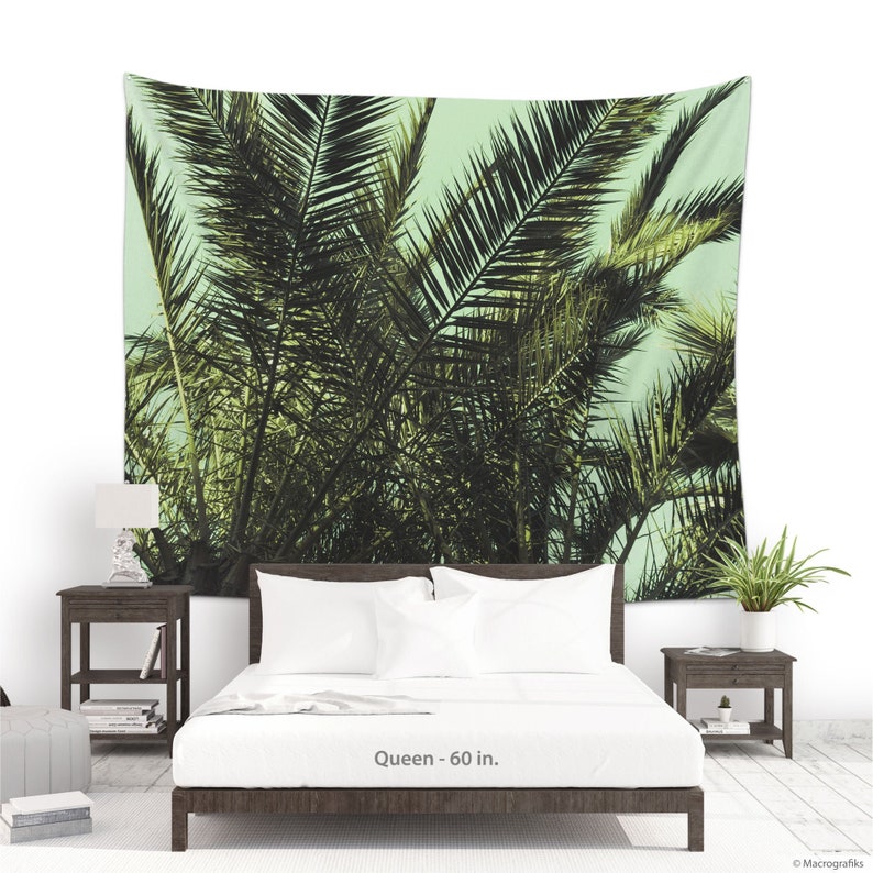 Tropical tapestry, Palm tree wall art for dorm room decor, Beach decoration fabric wall hanging. MG031 image 1