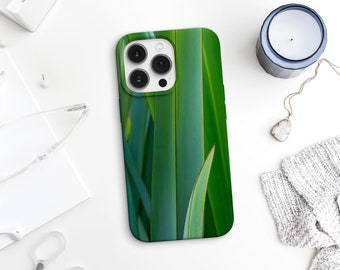 Green nature phone case, English iris leaves, device accessories, iPhone 8 and X, iPhone 14 and more. MG071