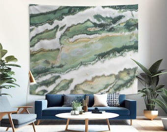 Green Zebra Jasper Wall Tapestry – Earthy Mineral Print Fabric Art