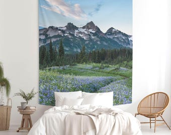 Tatoosh Range Wall Tapestry – Mount Rainier Wildflower Meadow – Pacific Northwest Landscape Decor. MW049